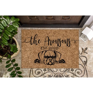 Custom Doormat Puggle Dog Gift Personalized Doormat Welcome Mat Housewarming Gift Closing Gift Last Name Door Mat Puppy 1234 image 1