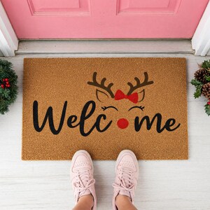 Welcome Reindeer Christmas Doormat Holiday Winter Entry Mat 2028