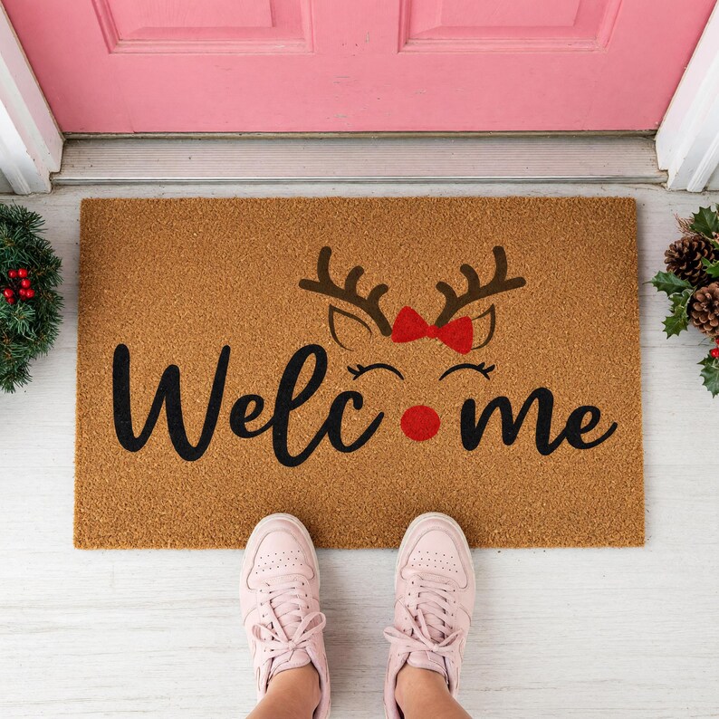 Welcome Reindeer Christmas Doormat Holiday Winter Entry Mat 2028