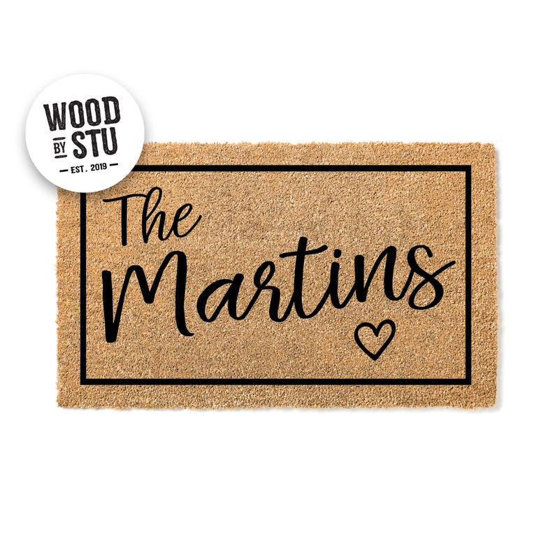 Personalized Doormat with Last Name and Heart: Wedding Gift 1007