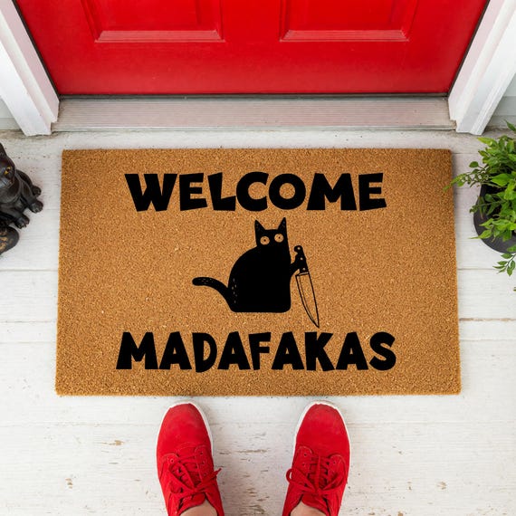 Funny Cat Welcome Mat, Coir Doormat for Housewarming, New Home
