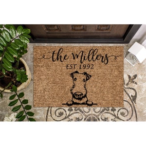 Custom Doormat Airedale Terrier Personalized Doormat Cute Welcome Mat | Housewarming Gift Last Name Doormat | Closing Gift Dog Mom 1205