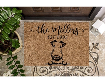 Custom Doormat Airedale Terrier Personalized Doormat Cute Welcome Mat | Housewarming Gift Last Name Doormat | Closing Gift Dog Mom 1205