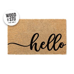Doormat Hello Cursive Script Door Mat - Cute Doormat - Welcome Mat Door Mat Housewarming Gift Home Doormat Home Decor Front Door 1488**