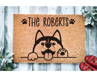 Custom Doormat Cute Siberian Husky Personalized Doormat | Malamute Dog |  Welcome Mat | Housewarming | Last Name Doormat Closing Gift 1471