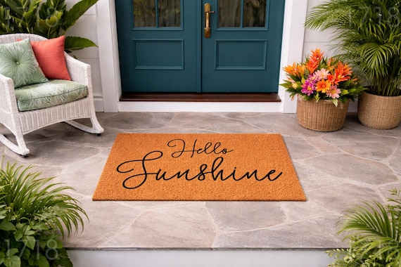 Doormat Hello Sunshine - Cute Doormat Decor - Happy Doormat - Welcome Mat - Housewarming Gift Door Mat - Closing Gift - Realtor Gift 1718**