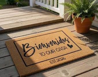 Custom Spanish Doormat, Personalized Bienvenidos To Our Casa Welcome Mat, Housewarming Gift, New Home Decor, Entryway Door Rug