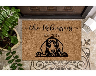 Custom Doormat Dachshund Wiener Dog | Personalized Doormat Cute Welcome Mat | Housewarming Gift | Closing Gift Last Name Door Mat Puppy 1183