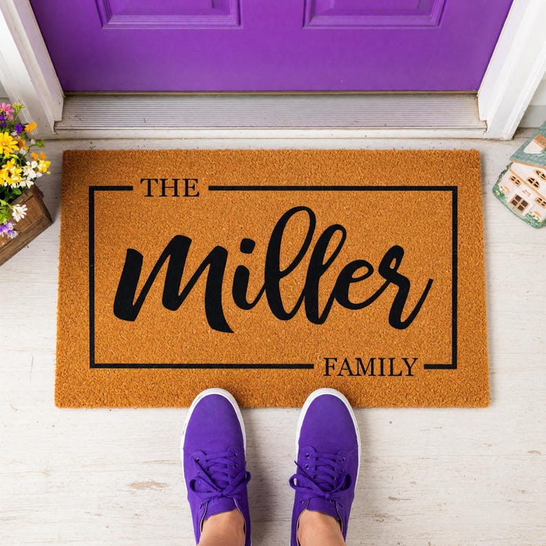 Felpudo familiar personalizado, felpudo de bienvenida personalizado, regalo de inauguración de casa, regalo para nuevo hogar, felpudo personalizado, felpudo con apellido, alfombra de entrada. imagen 10