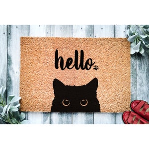 Doormat Black Cat Bombay Hello | Cute Cat Peeking  | Welcome Mat | Funny Door Mat | Funny Gift Home Doormat Housewarming Closing Gift 1415**