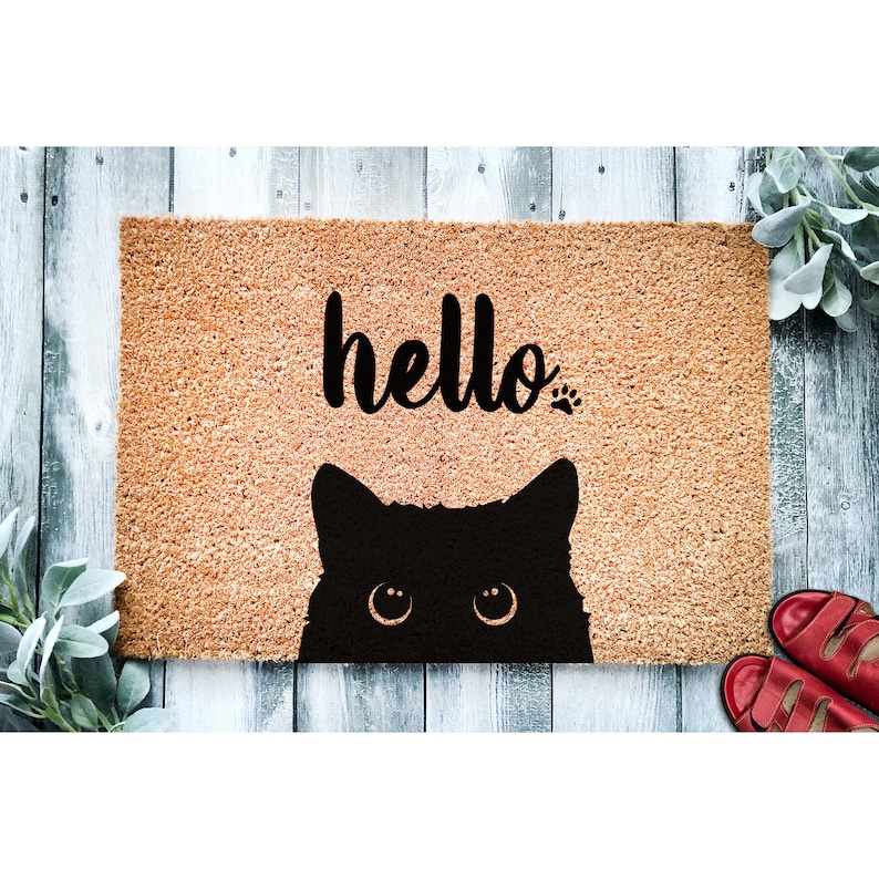 Doormat Black Cat Bombay Hello Cute Cat Peeking Welcome Mat Funny Door Mat Funny Gift Home Doormat Housewarming Closing Gift 1415 image 1