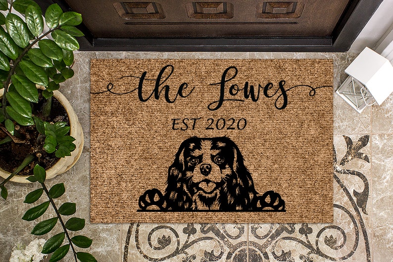 Custom Doormat Cavalier King Charles Spaniel Personalized Gift Welcome Mat Housewarming Gift Last Name Door mat Closing Gift 1174 image 5