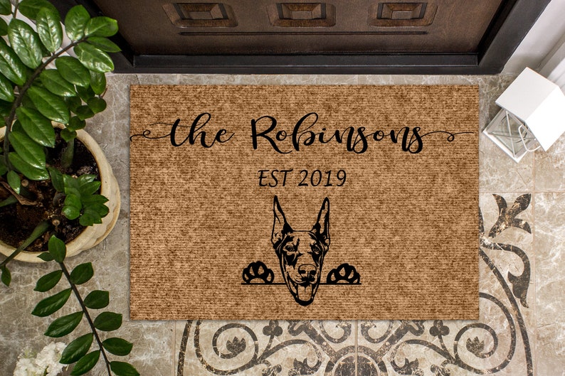 Custom Doormat Doberman Pincher Dog Personalized Doormat Cute Welcome Mat Housewarming Gift Last Name Door Mat Closing Gift Family 1185 image 3