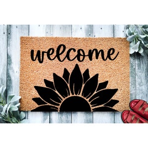 Doormat Welcome Sunflower Door Mat | Flower Theme Doormat | Spring Decor | Housewarming Gift Front Door Mat Closing Gift From Realtor 1695**