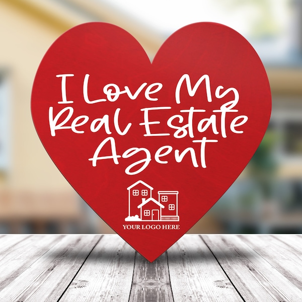 Personalized I Love My Real Estate Agent Logo Heart Sign | Sold Wood Heart Sign | Real Estate Agent Key | Realty Estate Closing Gift