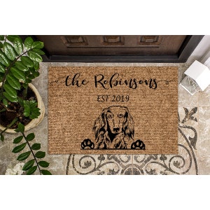 Custom Doormat Long Haired Dachshund Personalized Gift Cute Welcome Mat | Housewarming Gift | Closing Gift | Last Name Door Mat | Puppy 1195