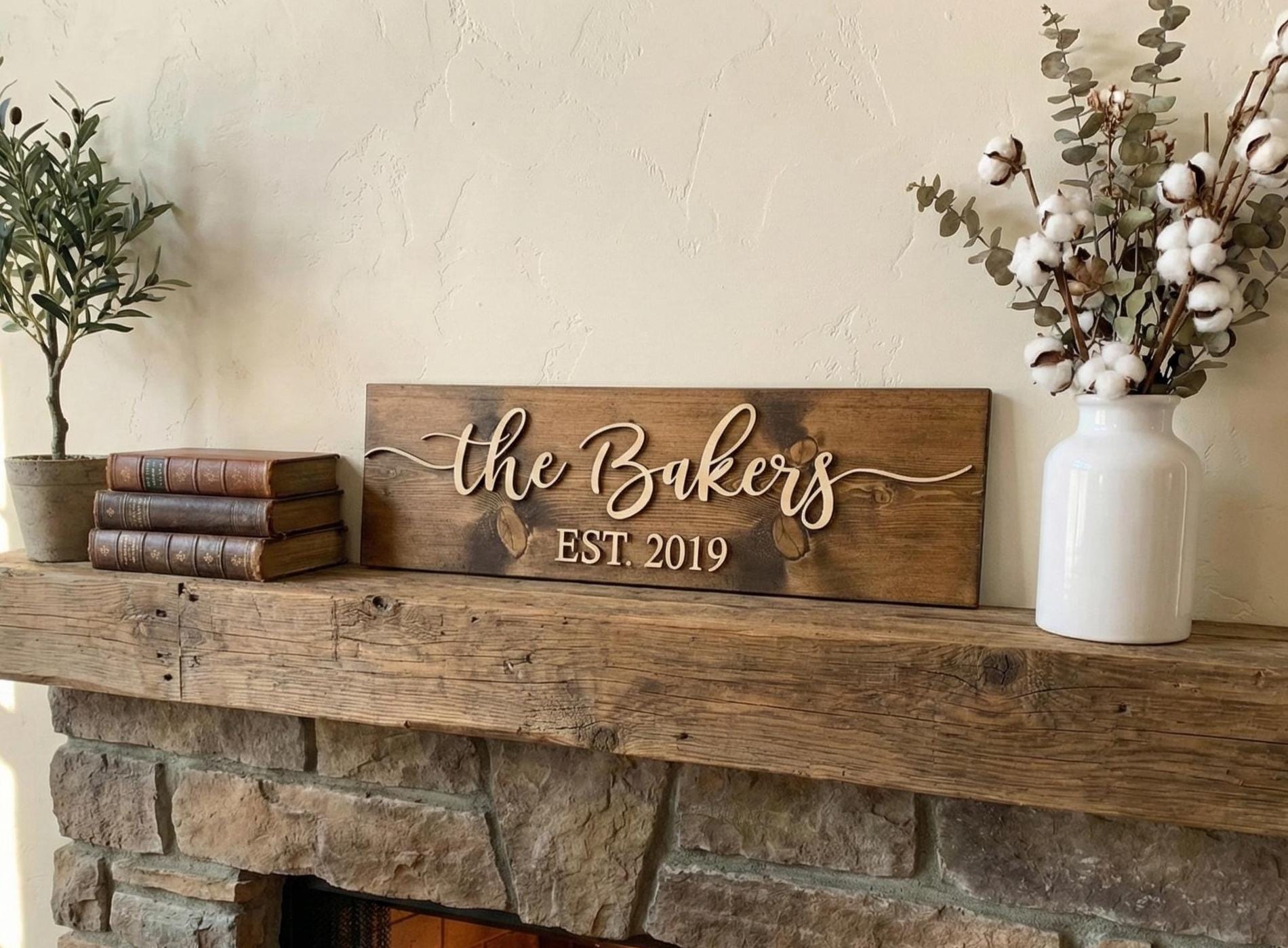 Personalized Family Name Wood Sign, Custom Established Year Wedding Gift for Couple, Last