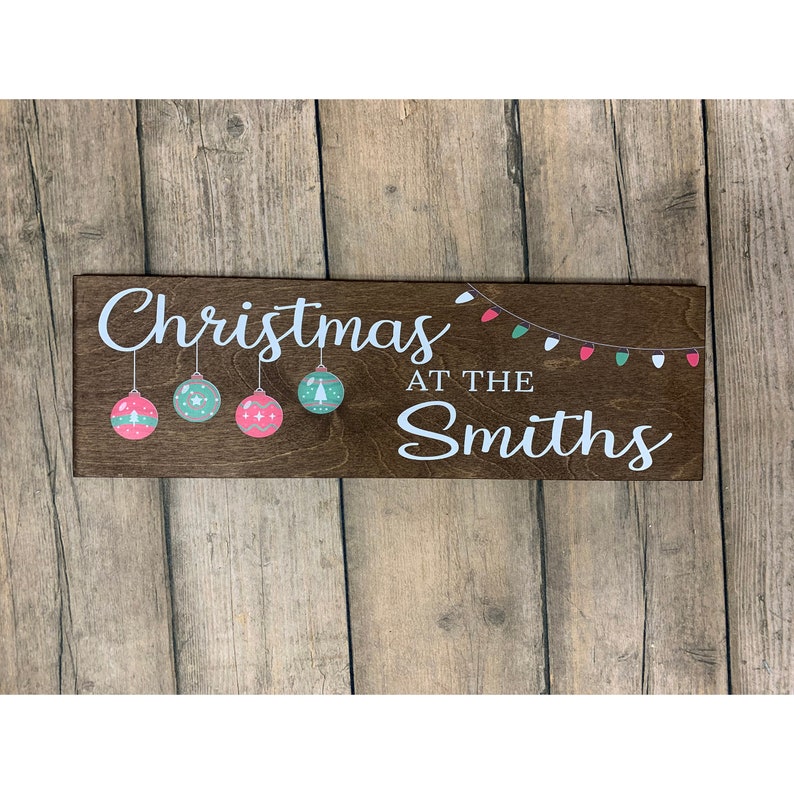 Christmas at the Family Name Gift Personalized Family Sign Gift for Family Rustic Sign for Family Gift Idea Personalized Gift Decor image 1