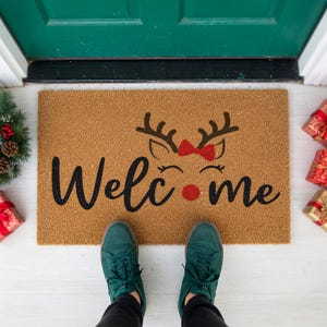 Welcome Reindeer Christmas Doormat Holiday Winter Entry Mat 2028