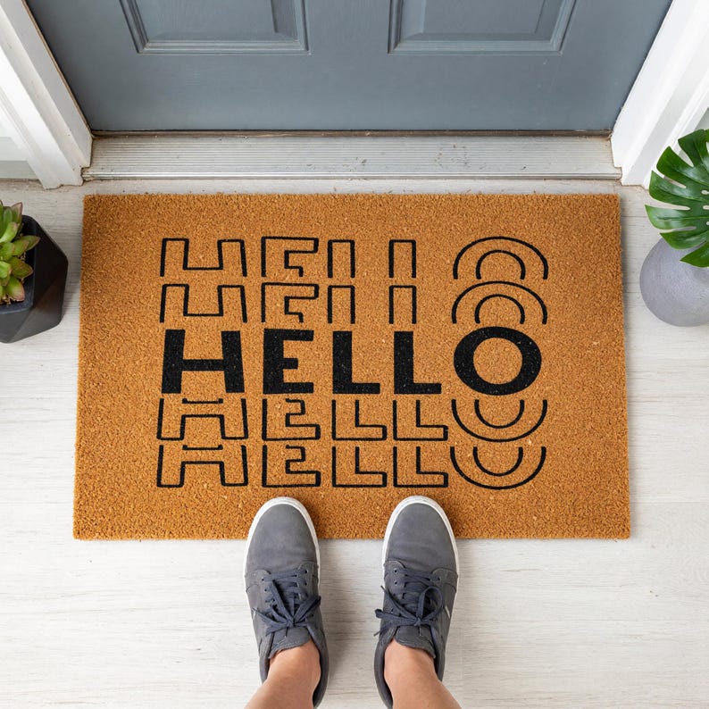 Felpudo de bienvenida "Hola", regalo de inauguración para el porche, alfombra de fibra de coco para exteriores imagen 10
