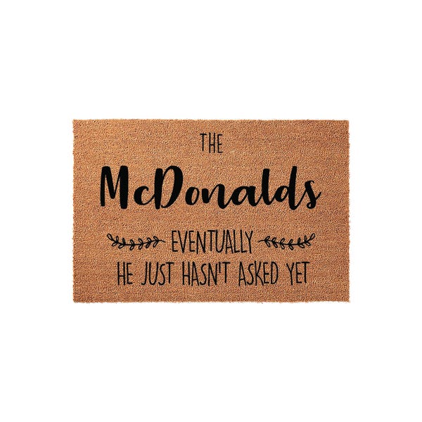 Eventually He Just Hasnt Asked Yet, Custom Last Name Funny Welcome Mat