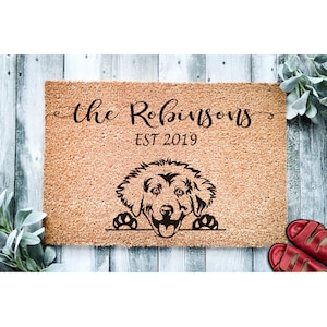 Custom Doormat Great Pyrenees Dog Personalized Doormat Cute Welcome Mat | Housewarming Gift | Closing Gift | Last Name Door Mat Puppy 1481