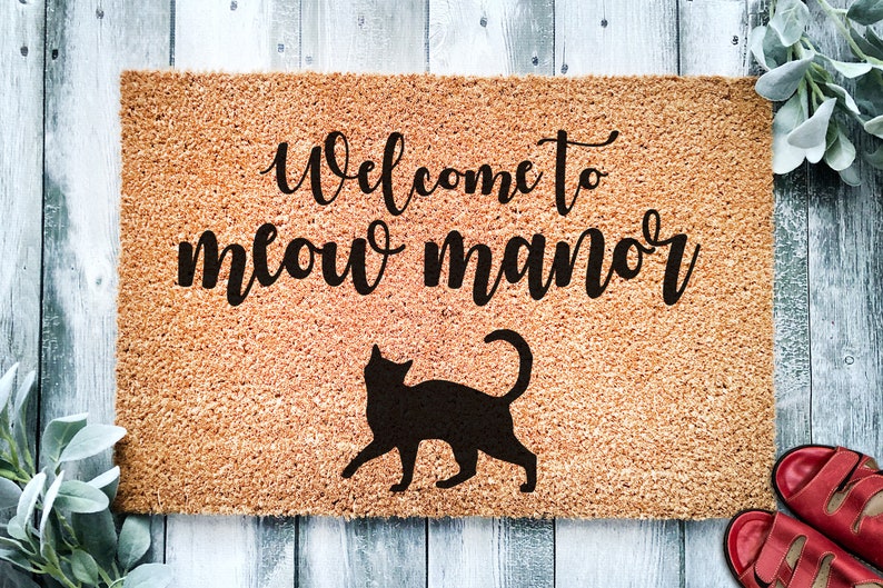 Welcome to Meow Manor Closing Gift Housewarming Home Doormat Welcome Mat Funny Door Mat Funny Gift Cute Cat Black Cat Doormat