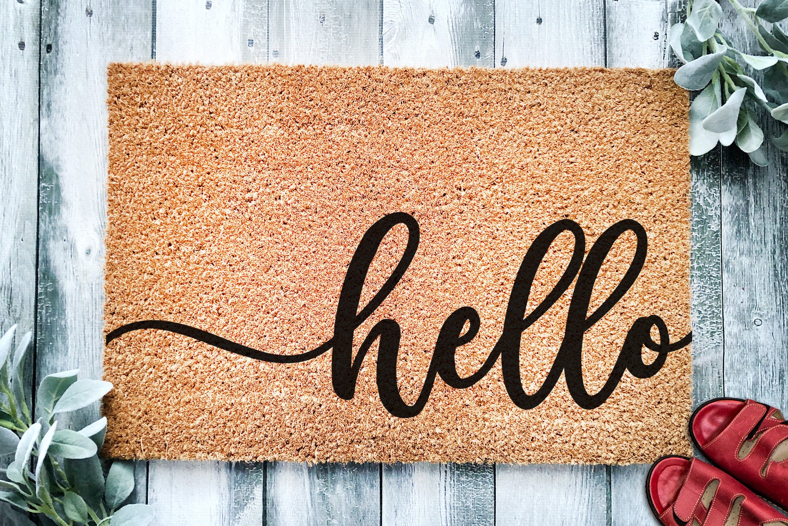 Hello Cursive Script Door Mat Custom Doormat Mat Etsy