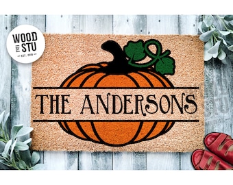 Custom Doormat Pumpkin Family Name  | Fall Doormat | Welcome Mat | Pumpkin Door Mat | Fall Autumn Decor Gift | Home Doormat | Coir Mat 1521