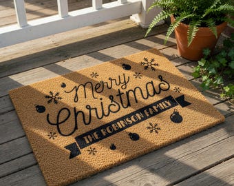 Personalized Christmas Doormat, Custom Family Name Welcome Mat, Merry Christmas Door Mat, Holiday Decor, Unique Housewarming Gift