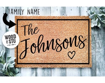 Custom Doormat Heartful Housewarming Gift Wedding Gift Personalized Gift Closing Gift  Welcome Mat Last Name Monogram Engagement Rug 1007