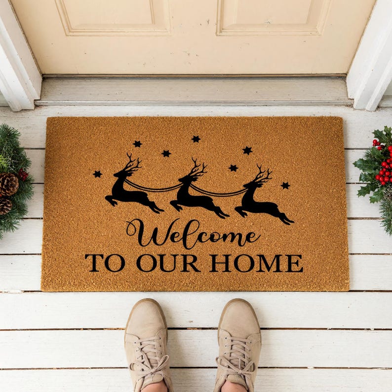 Christmas Reindeer Doormat, Welcome Mat, Holiday Door Mat, Winter Outdoor Decor, Christmas Gift, Funny Doormats, Entryway Rug image 9