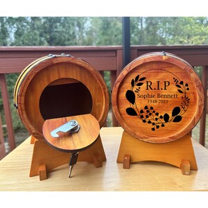 Personalized Memorial Keepsake Box, Custom Wooden Barrel Memory Box, Sympathy Gift, Remembrance Gift, Bereavement Funeral Tribute