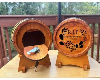 Personalized Memorial Keepsake Box, Custom Wooden Barrel Memory Box, Sympathy Gift, Remembrance Gift, Bereavement Funeral Tribute