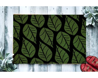 Doormat Green and Black Leaves Pattern | Houseplant Leaf Doormat | Plant Mom Welcome Mat | Housewarming Gift Plant Mom Gift New Home 1878**