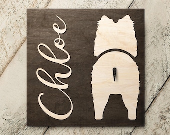 Personalized Pomeranian Dog Leash Holder, Custom Pet Name Wood Sign for Birthday Christmas Gift