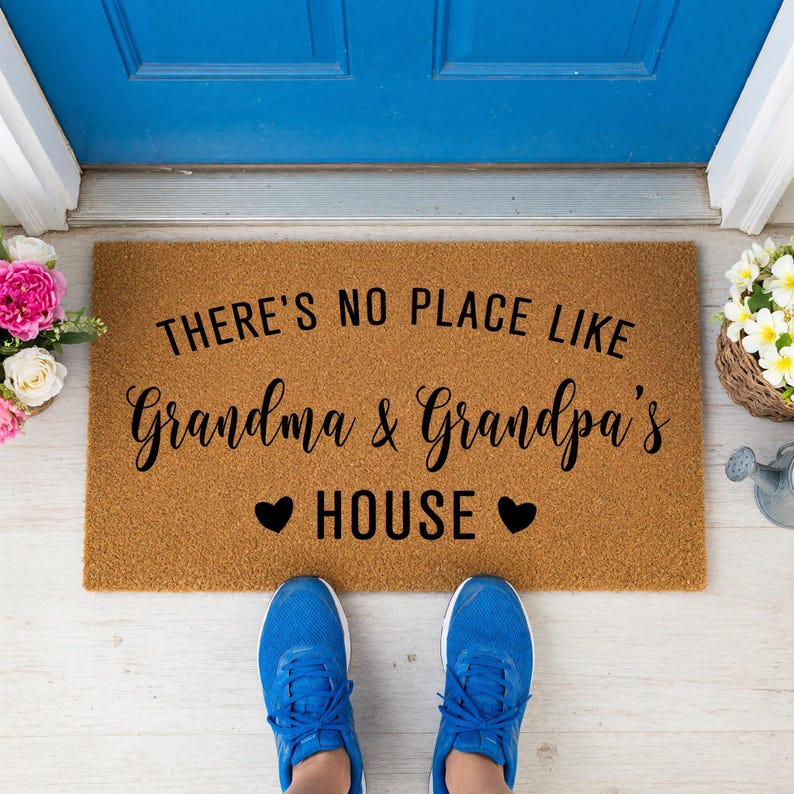 Custom Personalized Doormat: There's No Place Like Grandma & Grandpa's House, Mother's Day Gift, Welcome Mat