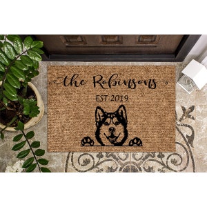 Custom Doormat Siberian Husky Dog v2 | Puppy | Personalized Doormat Cute Welcome Mat Housewarming Gift Closing Gift Last Name Door Mat 1206