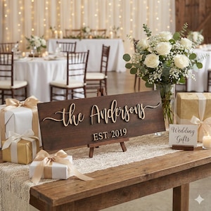 Personalized Family Name Wood Sign, Custom Established Year Wedding Gift for Couple, Last image 12