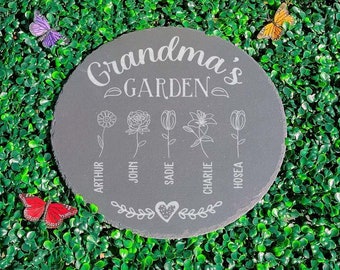 Noms personnalisés des petits-enfants du jardin de grand-mère | Marqueurs de jardin en ardoise | Cadeau fête des mères | Cadeau de mariage | Cadeau pour grand-mère