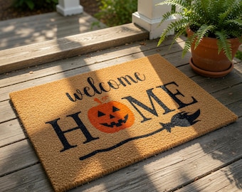 Halloween Doormat, Pumpkin Welcome Mat, Fall Door Mat, Halloween Gift, Funny Coir Rug, Autumn Porch Decor, Spooky Entryway Mats