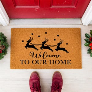 Welcome To Our Home Doormat Reindeer Stars Christmas 1528