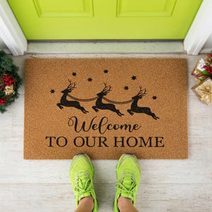 Welcome To Our Home Doormat Reindeer Stars Christmas 1528