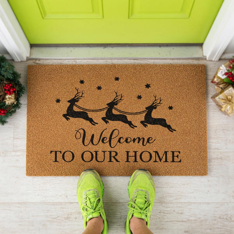 Welcome To Our Home Doormat Reindeer Stars Christmas 1528