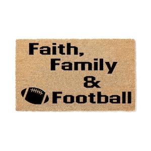 Doormat Faith, Family, & Football - Funny Doormat - Welcome Mat - Porch Doormat - Funny Gift - Home Doormat - Closing Gift - Football 1964**