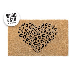 Doormat Leopard Print Heart  - Animal Print Doormat - Welcome Mat - Housewarming Gift Lover Gift New Home Closing Gift Cheetah Spots 1934**