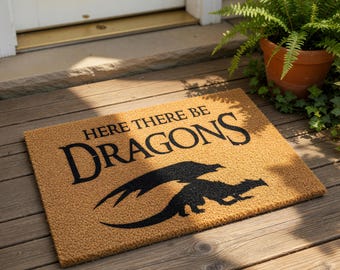 Dragon Doormat, Here There Be Dragons Welcome Mat, Coir Doormat, Dungeons And Dragons, Housewarming Gift, New Home Gift, Dragon