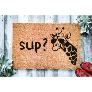 Doormat Sup? Cool Giraffe  Funny Doormat Housewarming Gift Custom Doormat Closing Gift Welcome Doormat Front Door Funny Door Mat Gift 1392**