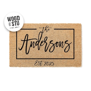 Cadeau de mariage pour couple, cadeau de fiançailles, pendaison de crémaillère de bienvenue, nom de famille, tapis à monogramme, pendaison de crémaillère, paillasson, cadeau de pendaison de crémaillère 1008