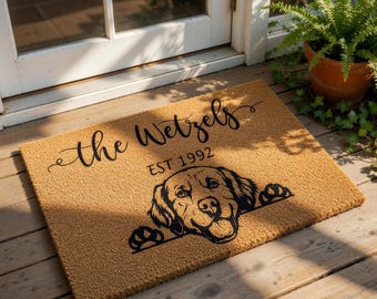 Personalized Dog Doormat, Custom Golden Retriever Welcome Mat, Housewarming Gift, New Home Gift, Dog Lover Front Door Rug